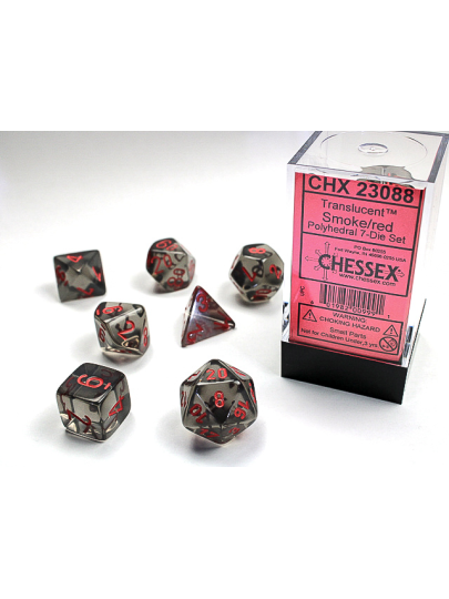 Σετ Ζάρια - 7 Dice Set Translucent Polyhedral Smoke with Red