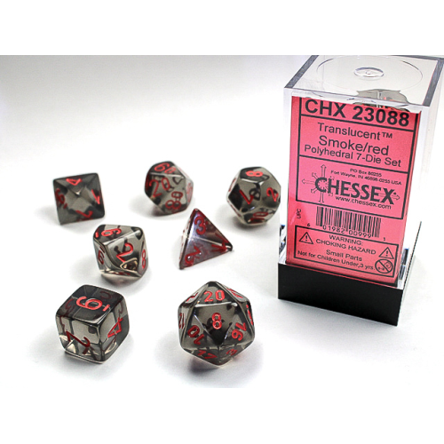 Σετ Ζάρια - 7 Dice Set Translucent Polyhedral Smoke with Red