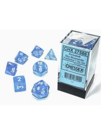 Σετ Ζάρια - 7 Dice Set Borealis Luminary Royal Blue with White