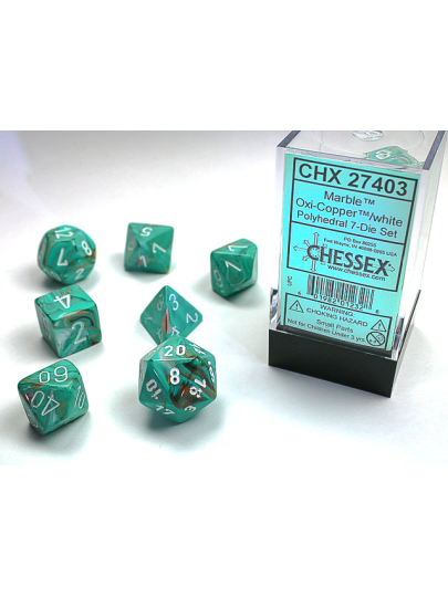 Σετ Ζάρια - 7 Dice Set Marble Polyhedral Oxi-Copper with White