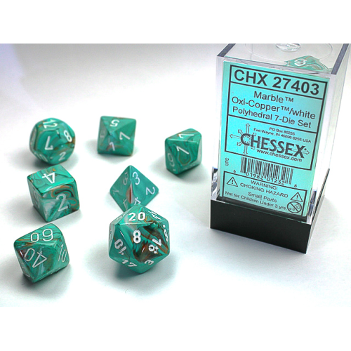 Σετ Ζάρια - 7 Dice Set Marble Polyhedral Oxi-Copper with White