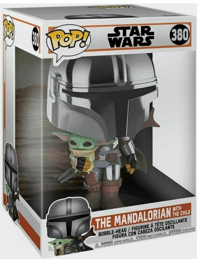 Φιγούρα Funko POP! Star Wars: The Mandalorian - Mandalorian with The Child (Metallic) #380 Jumbosized