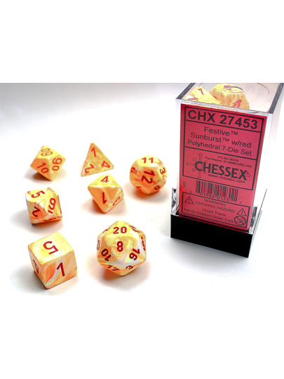 Σετ Ζάρια - 7 Dice Set Festive Polyhedral Sunburst with Red