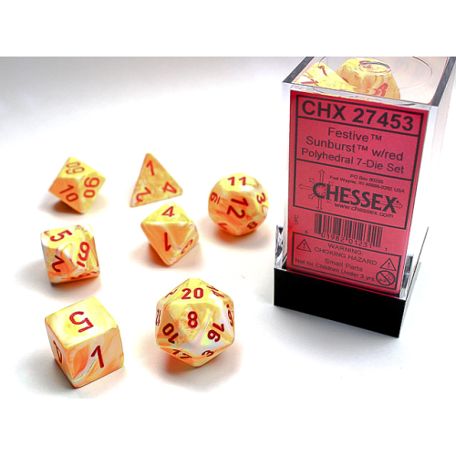 Σετ Ζάρια - 7 Dice Set Festive Polyhedral Sunburst with Red