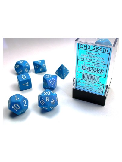 Σετ Ζάρια - 7 Dice Set Opaque Polyhedral Light Blue with white