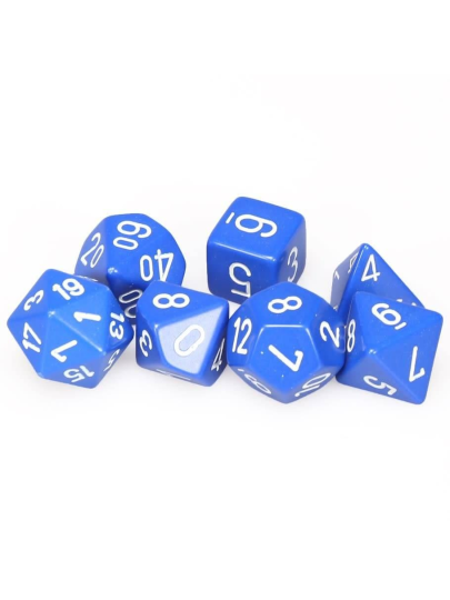 Σετ Ζάρια - 7 Dice Set Opaque Polyhedral Blue with White