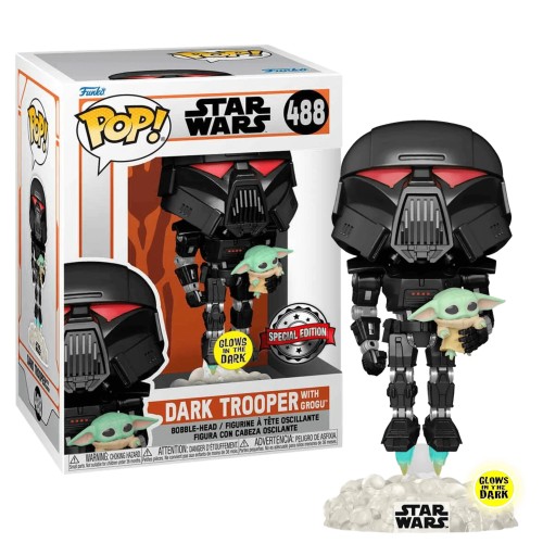 Funko POP! Star Wars: The Mandalorian - Dark Trooper with Child (GITD) #488 Bobble-Head (Exclusive)